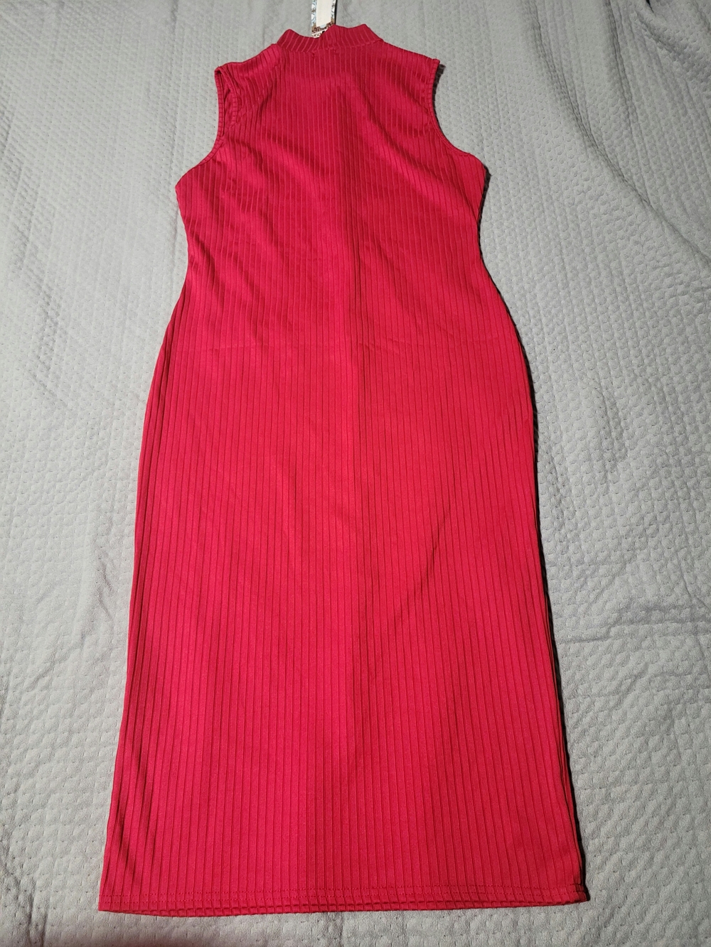 Boohoo Red Ribbed Sleeveless High-Neck Midi Dress
